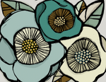 Load image into Gallery viewer, illustration of one light blue, one teal, and one white flower that takes up the entire cover of the card
