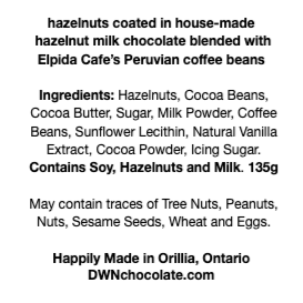chocolate coffee covered hazelnut ingredient label