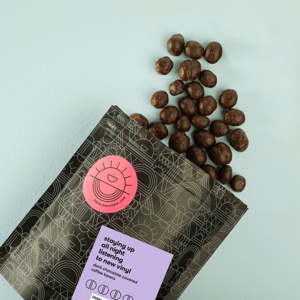 dark chocolate coffee beans in its package