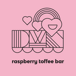 Load image into Gallery viewer, pink label with DWN logo and black text that reads, &quot;raspberry toffee bar&quot;
