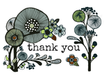Load image into Gallery viewer, illustration of abstract green, turquoise and white flowers on stems with text that reads, &quot;thank you&quot;
