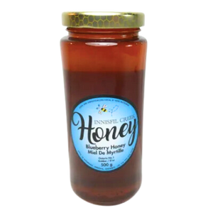 a 500g jar of blueberry honey from Innisfil Creek Honey