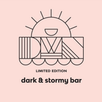 Load image into Gallery viewer, peach background with a DWN sun logo and text that reads, &quot;limited edition. dark and stormy bar&quot;
