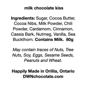 ingredient label for the milk chocolate kiss bar