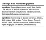 Load image into Gallery viewer, Ingredients list for Chili Ginger Hearts with both English and French translations on a white background.
