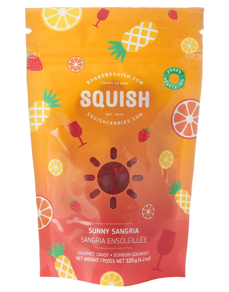 Squish candy package with colorful design on a white background