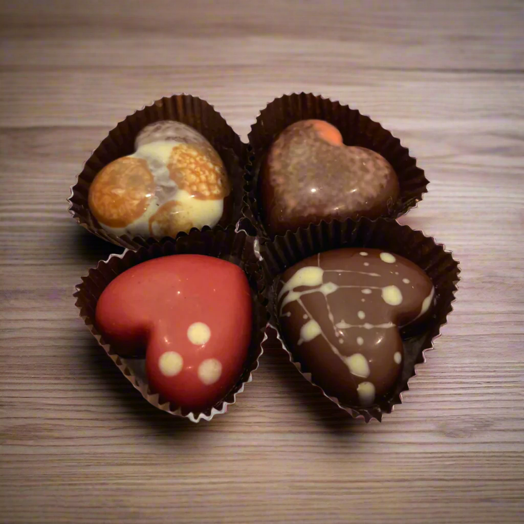 the 4 flavours of the bonbon shaped hearts