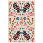 Load image into Gallery viewer, cream tea towel featuring a symmetrical design of four cats surrounded by florals
