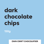 Load image into Gallery viewer, Label for dark chocolate chips with weight and brand on a blue background

