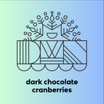 Load image into Gallery viewer, Logo with geometric design on a gradient background, labeled &#39;dark chocolate cranberries&#39;
