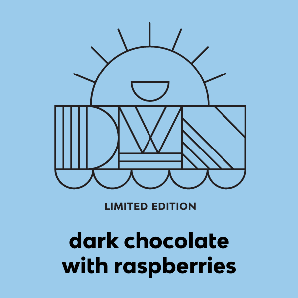 dar chocolate raspberry bar flavour label