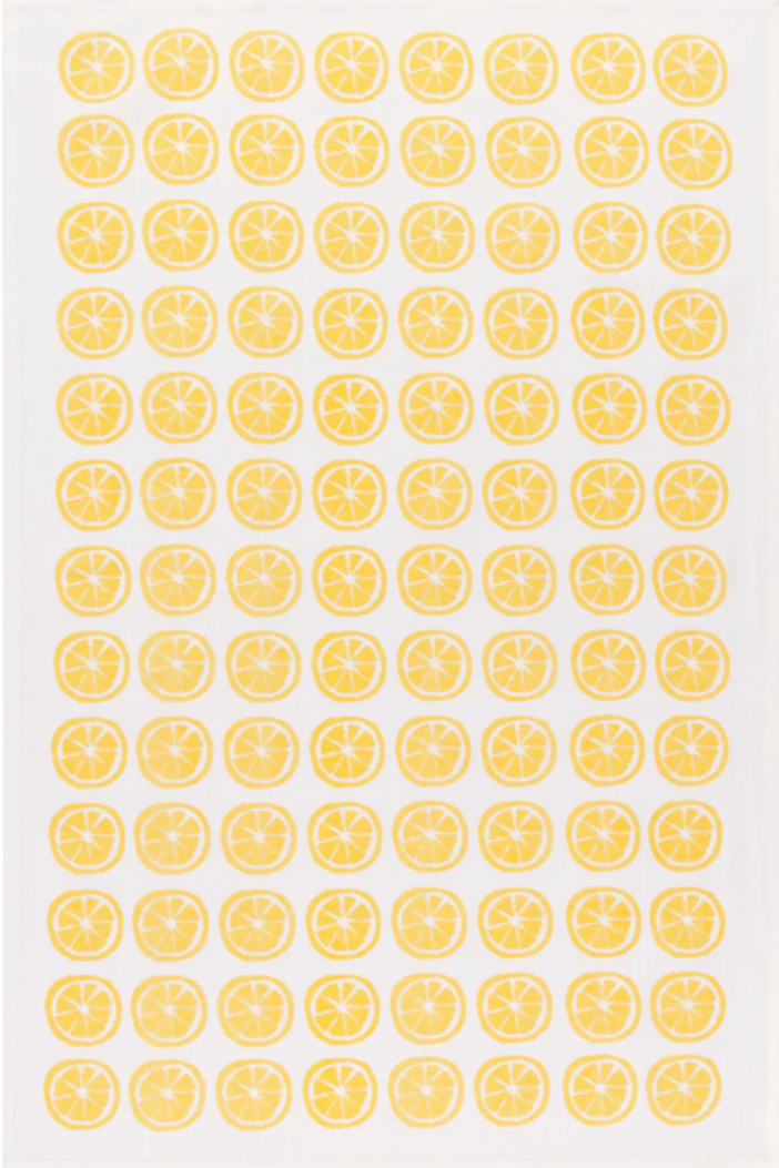 print yellow lemon slices tea towel