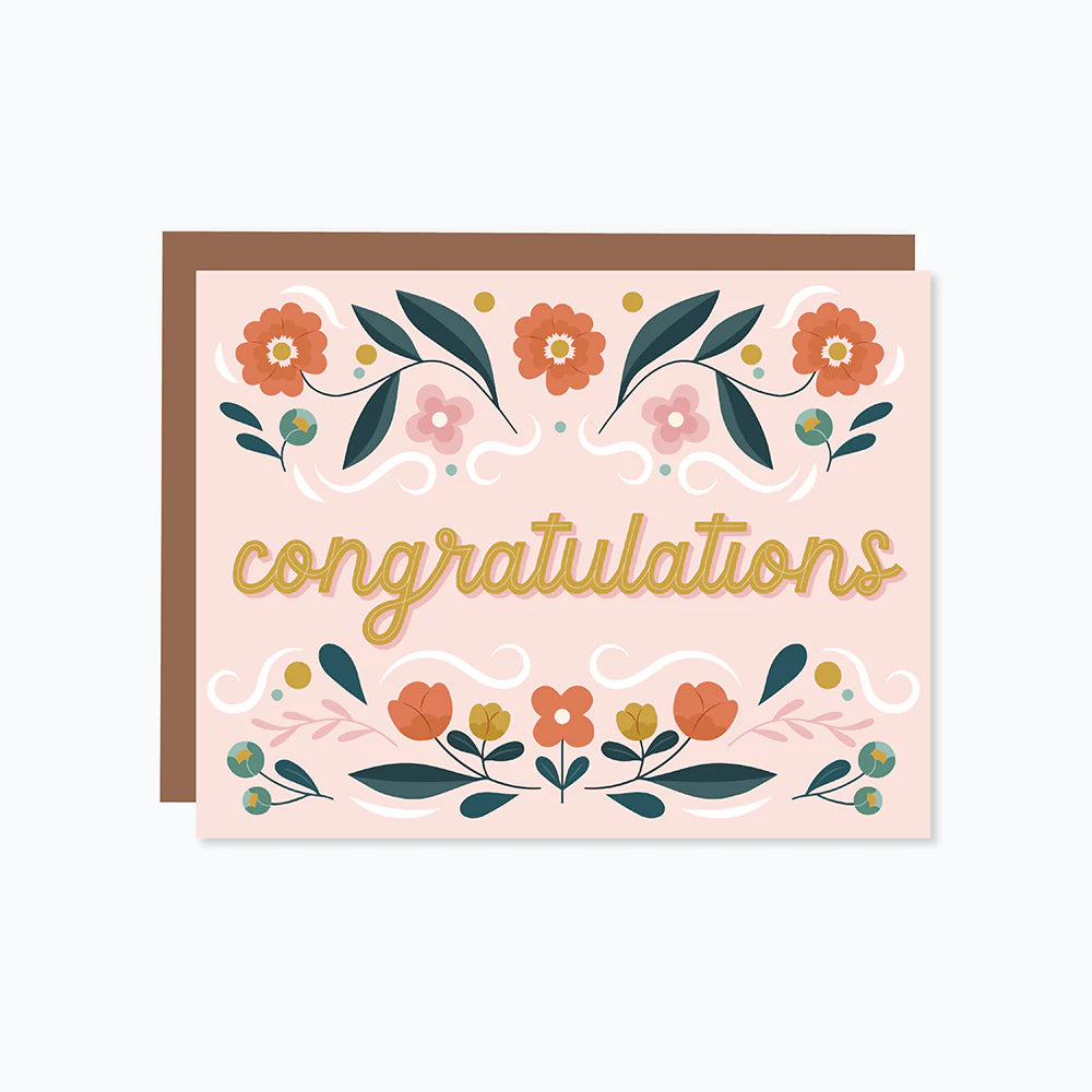 floral border on the top and bottom with the word congratulations in the middle