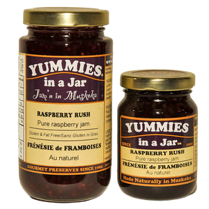 Two jars of Yummies in a Jar Raspberry Rush jam