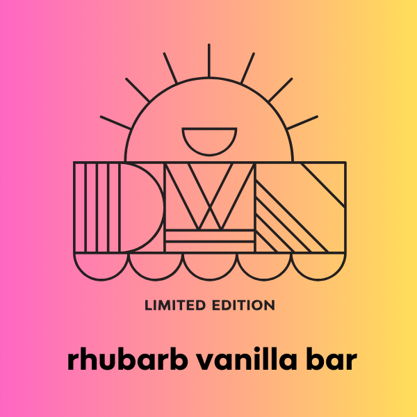 rhubarb chocolate vanilla bar flavour label