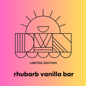 rhubarb chocolate vanilla bar flavour label