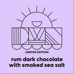 Load image into Gallery viewer, rum-infused dark chocolate bar with smoked salt flavour label
