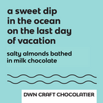 Load image into Gallery viewer, salty almonds coated in milk chocolate label
