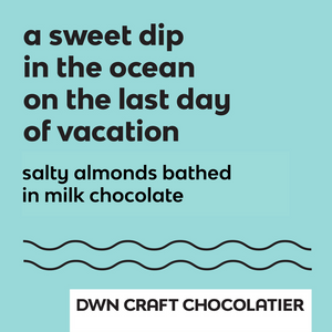 salty almonds coated in milk chocolate label