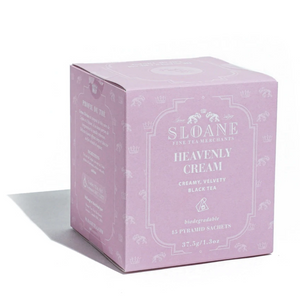 a box of Heavenly Cream Sloane Tea on a white background