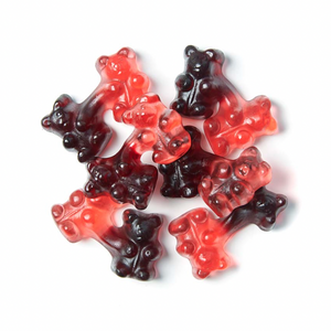 a pile of cranberry elderberry gummies on a white background