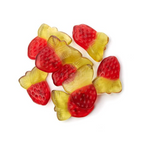 Load image into Gallery viewer, a pile of strawberry rhubarb gummies on a white background
