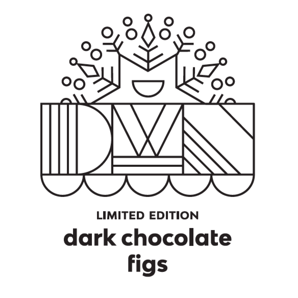 black text on a white background that reads, "limited edition. dark chocolate figs"